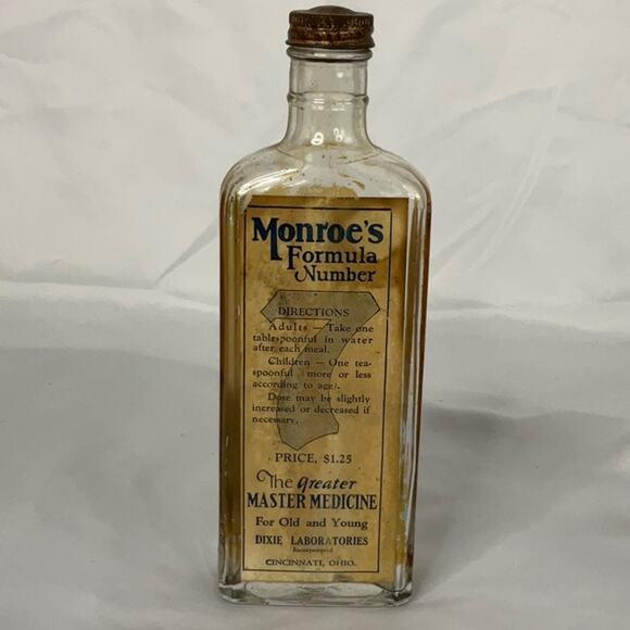Monroe’s Formula Number 7 Other - ANTIQUE MONROE’S FORMULA NUMBER 7 MASTER MEDICINE BOTTLE DIXIE LABORATORIES